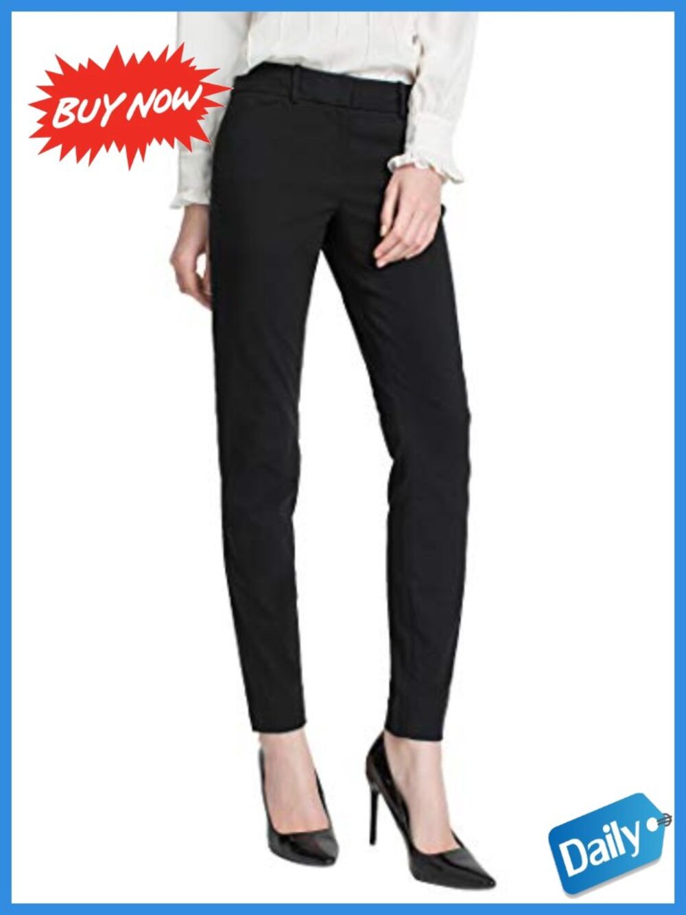 SATINATO Pull-On Work Pants Skinny Slacks Mid Rise Slimming Stretch